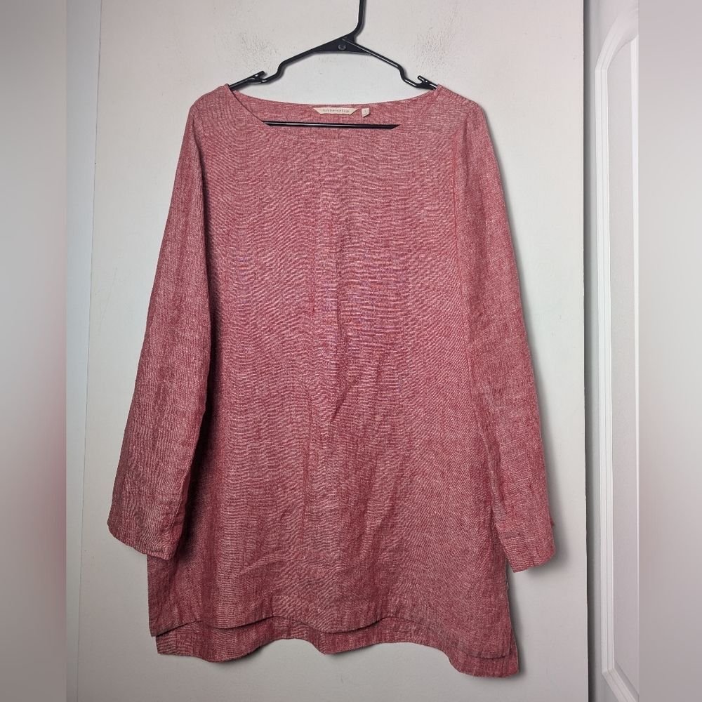 Soft Surroundings Linen Tunic Top Red Long Sleeve Sz S